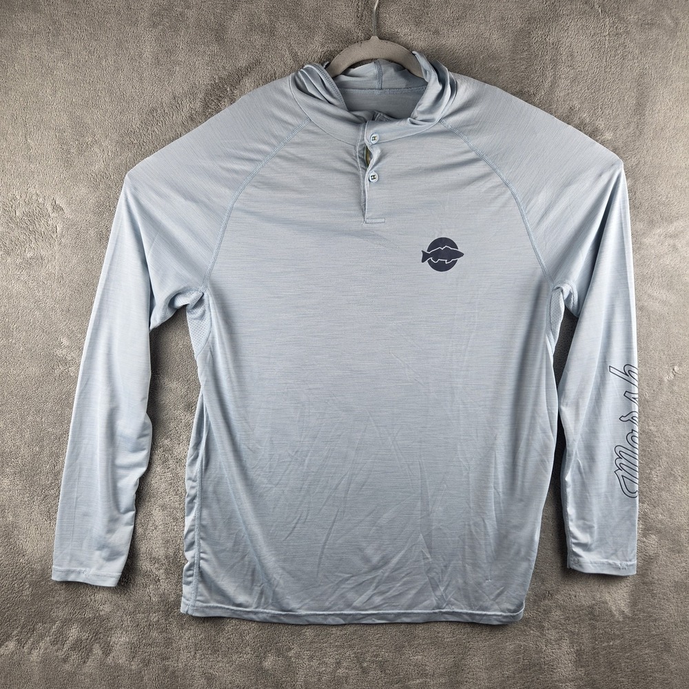 Marsh Wear Henley Hoodie Mens M Blue Lightweight Fishing Performance Pullover